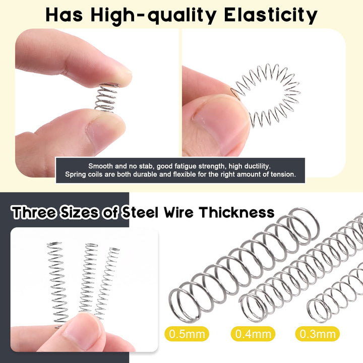 240 Pcs 15 Sizes Compression Springs Assortment Kit Mini Stainless Steel Springs for Repairs with Case, OD 4mm 5mm 6mm, 10-50mm Length, Wire Diameter 0.3mm, 0.4mm, 0.5mm