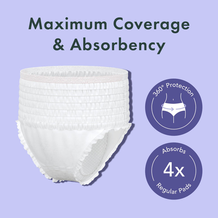 Disposable Underwear for Women, Organic Cotton Cover - Incontinence Pads, Postpartum Essentials, Disposable Underwear, Unscented, Maximum Coverage (Size S-M, 12 Count)