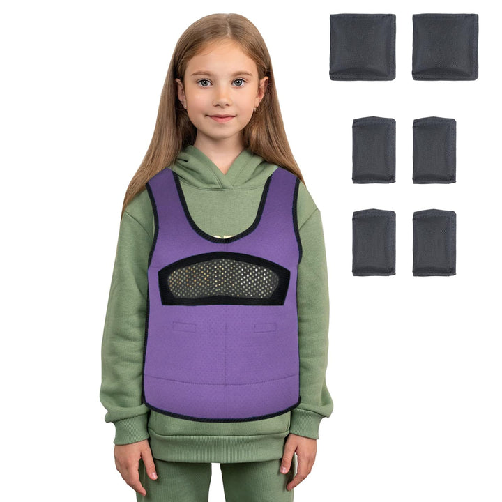 Compression Vest for Kids (Medium, Ages 5 to 9) Weighted Vest for Kids Including 6 Removable Weights Purple
