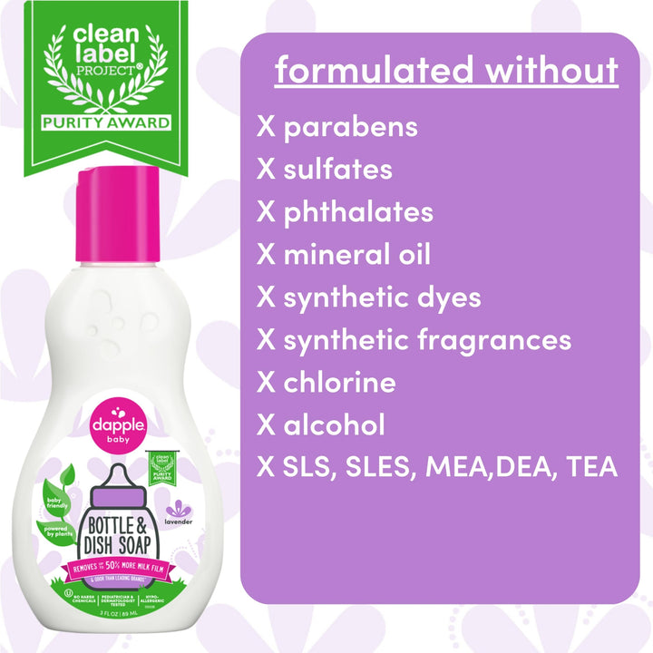 Baby Bottle Soap, Hypoallergenic Dish Soap for Baby Bottles, Powered by Plants, Travel Size, Lavender, 3 Fl Oz (Pack of 1)