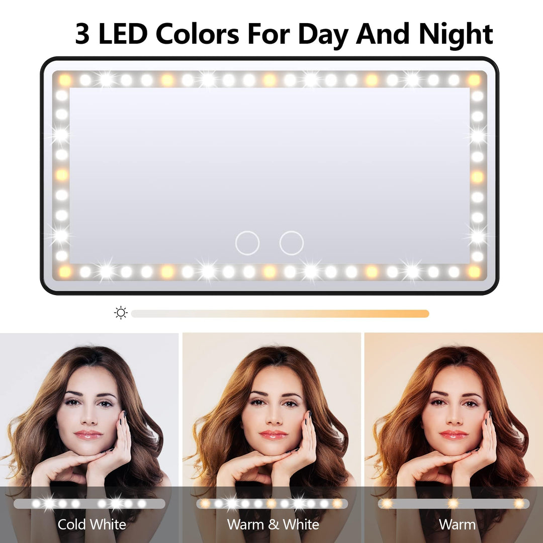 Car Sun Visor Vanity Mirror Rechargeable with 3 Light Modes & 60 LEDs for Car Truck SUV Rear View with Dimmable Touch Screen,Car Mirror as A Gifts for Women Valentine's Day (Black)