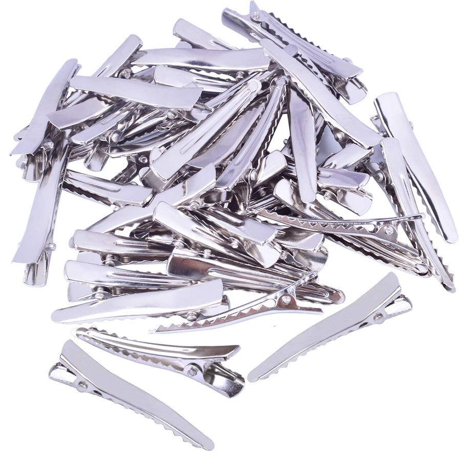 100 Pieces Metal Alligator Hair Clips Pins with Teeth,Length 4.5cm,Blank Silver
