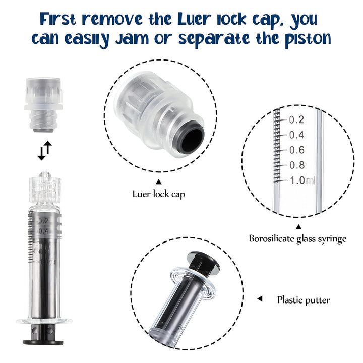 24 Pieces Borosilicate Glass Syringes Set Include 12 Pieces 1 ml Borosilicate Glass Syringe Lock and 12 Pieces Stainless Steel Lock Dispensing Needle for Thick Liquids, Ink Use