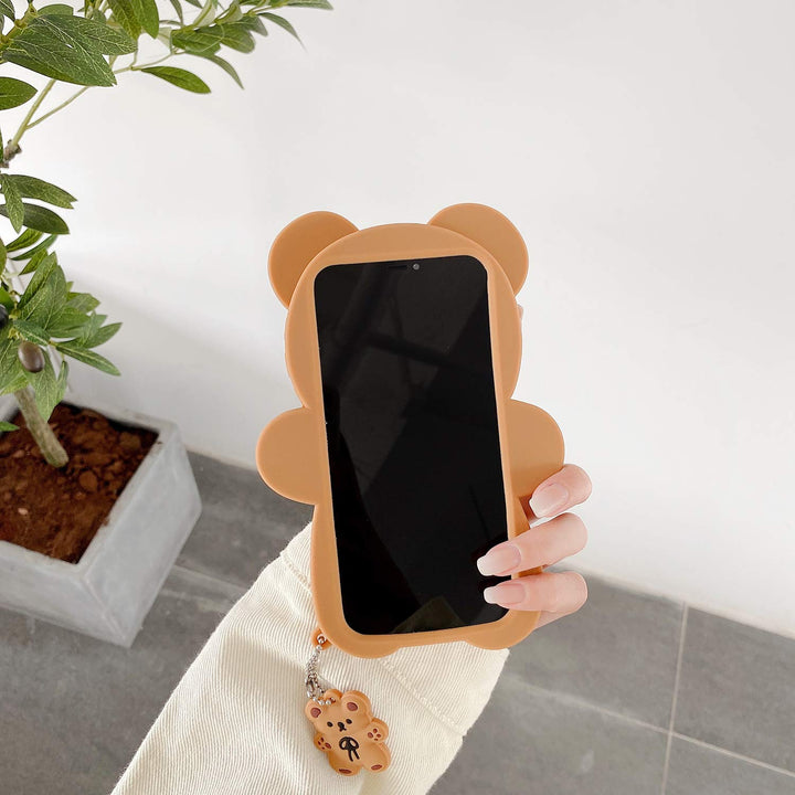 Kawaii Phone Case for iPhone 12 Pro Max,Cute 3D Cartoon Teddy Bear Case with Keychain Soft Silicone Shockproof Cover for iPhone 12 Pro Max