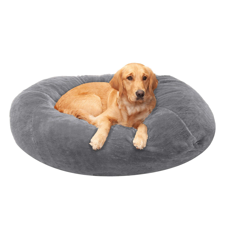 Soft & Cozy Dog Bed for Large Dogs, Refillable w/ Removable Washable Cover & Liner, For Dogs Up to 95 lbs - Plush Faux Fur Bean Bag Style Ball Bed - Gray Mist, XL/Jumbo