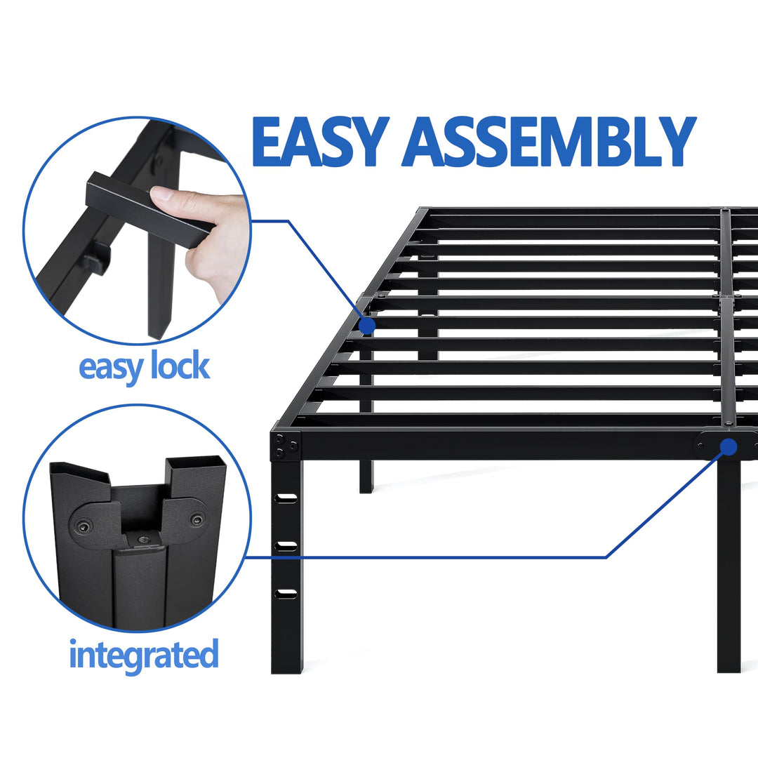 Metal Bed Frame,Queen Size Bed Frame with Storage Space,Heavy Duty Sturdy Mattress Foundation,Easy Assembly,No Box Spring Needed, Black,14 Inch,Queen