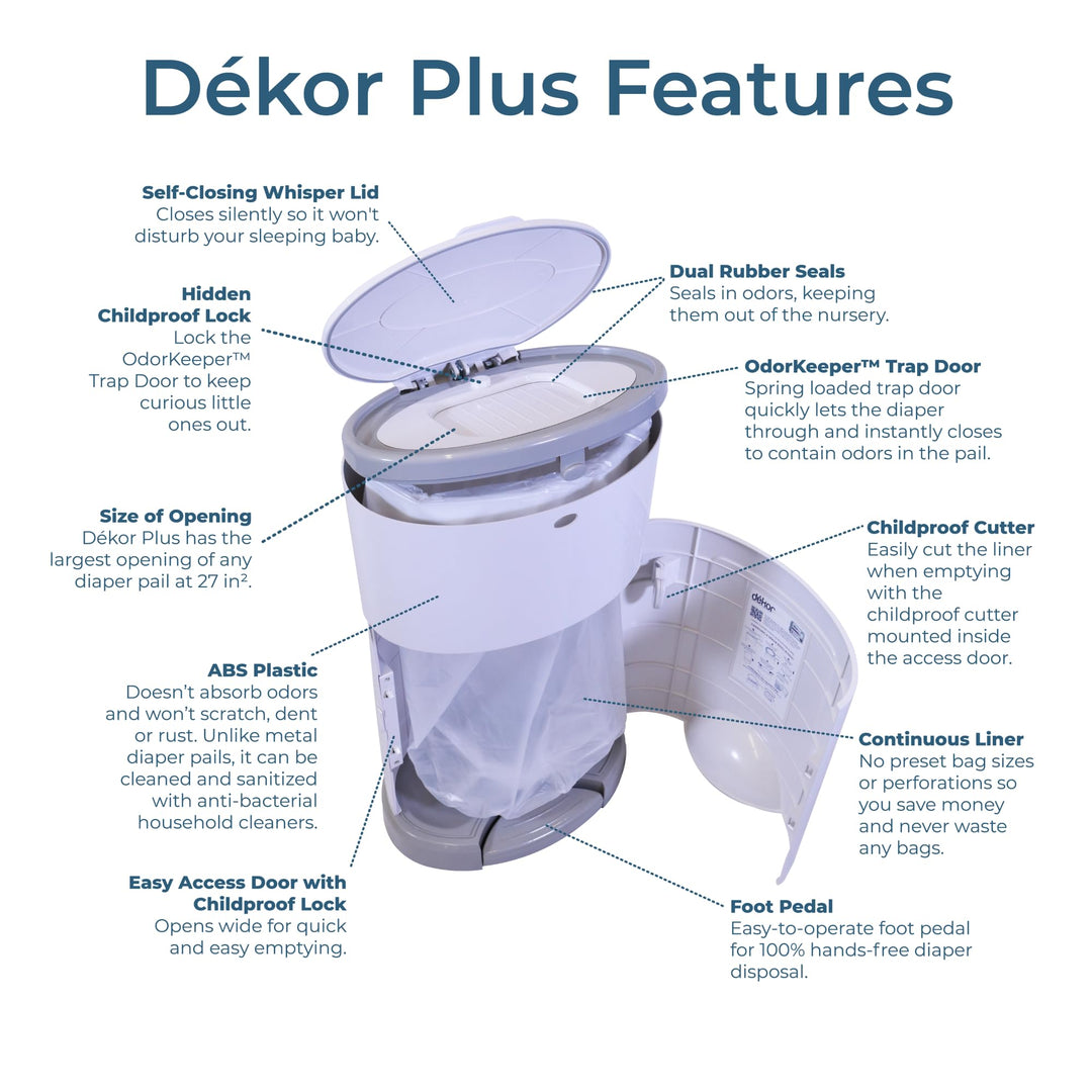 Plus Hands-Free Diaper Pail | White | Easiest to Use | Just Step–Drop–Done | Doesn’t Absorb Odors | 20 Second Bag Change | Most Economical Refill System | Great for Cloth Diapers
