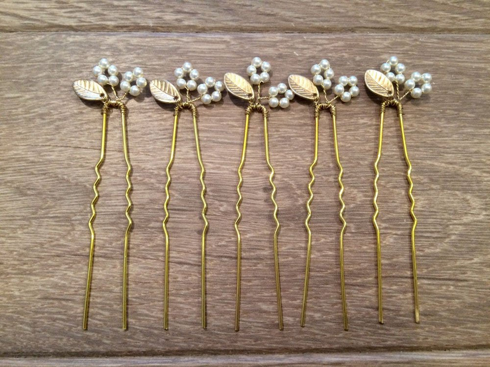 FXmimior Bridal Leaf Hair Pins Women Vintage Headpiece Wedding Party Hair Pins Crystal Hair Accessories (Set of 5)