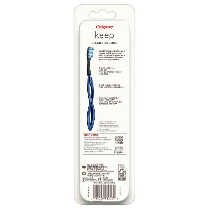 Keep Replaceable Head Toothbrush, Whitening Starter Kit, Navy Colour, 2 Brush Heads