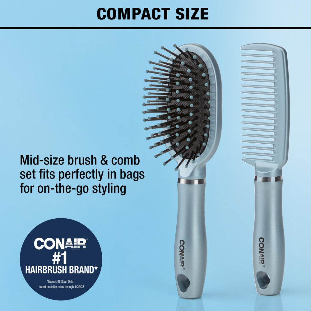Detangle & Style hair brush set - wide tooth comb and travel hair brush - Detangling Brush and Comb Set - Color at random - 2 Count