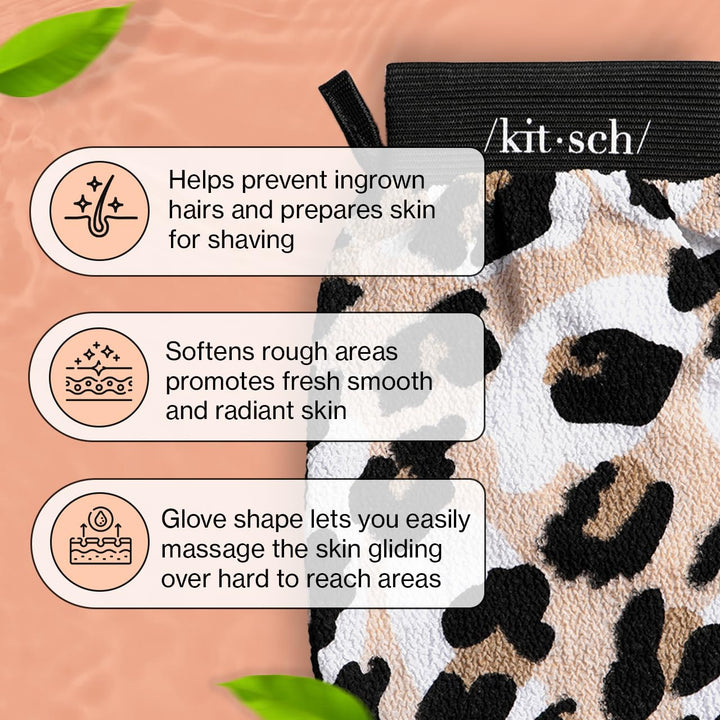 Deep Exfoliating Glove, Eco Friendly Exfoliating Body Scrubber, Dead Skin Remover & Body Scrubber Exfoliator, Body Scrub Mitt for Skin Cell Renewal, Body Exfoliating Gloves for Shower, Leopard