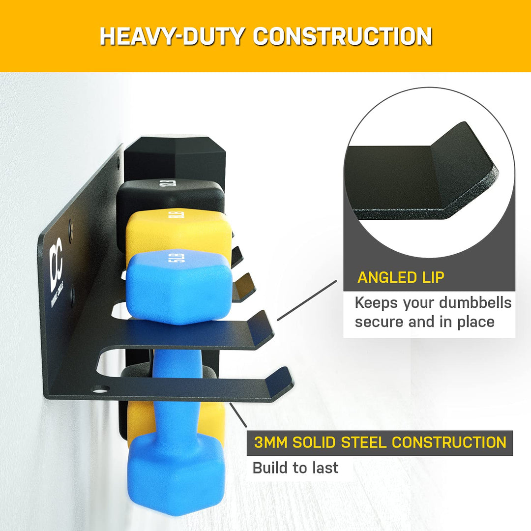 Dumbbells Rack Home Gym Storage (Rack Only), 6-Slot Free Weight Holder, Heavy-Duty Wall-Mounted Steel Stand for Strength Training Equipment, 2 Carabiners and Mounting Hardware