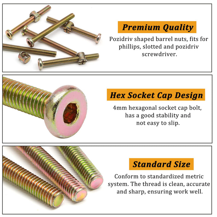 10 Pack Baby Bed Crib Screw Bolts Kit M6 x 100mm Hex Drive Socket Cap Screws Bolts and Barrel Nuts for Bunk Beds Chairs Crib Cots, Zinc Plated