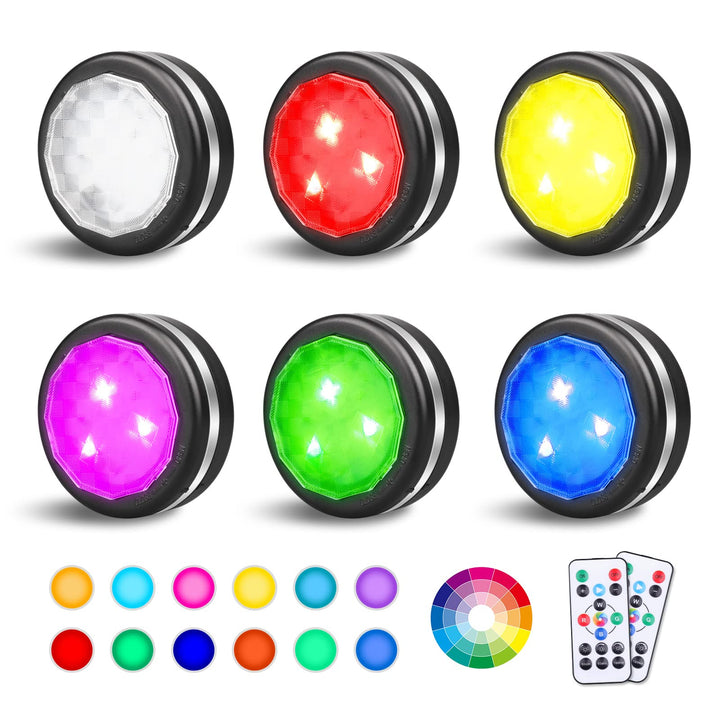 Puck Lights with Remote,Battery Operated Lights for Christmas, Halloween Pumpkin,16 Colors Changeable LED Stick on Lights Closet Lights Under Counter Lights for Kitchen (6 Pack)
