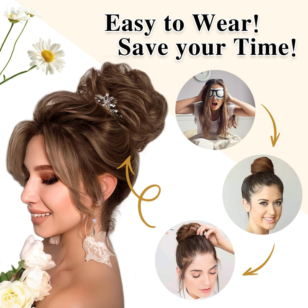 1PCS Messy Hair Bun Hair Scrunchies Extension Curly Wavy Messy Synthetic Chignon for Women (4#(Darkest Brown Tend to Black))