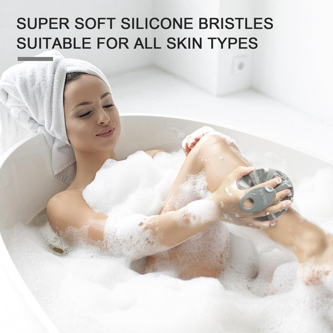 Silicone Body Scrubber Shower Bath Wash Brush Gentle Exfoliating Scrub Cleansing Loofah for Women Men Baby Sensitive Skin, Easy to Clean, Lather Nicely, More Hygienic, 1 Pack, Gray