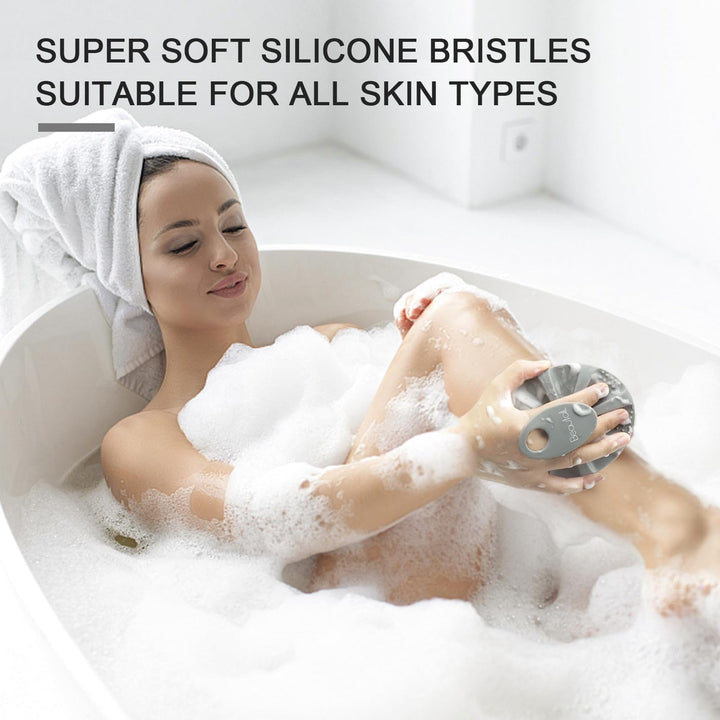 Silicone Body Scrubber Shower Bath Wash Brush Gentle Exfoliating Scrub Cleansing Loofah for Women Men Baby Sensitive Skin, Easy to Clean, Lather Nicely, More Hygienic, 1 Pack, Gray