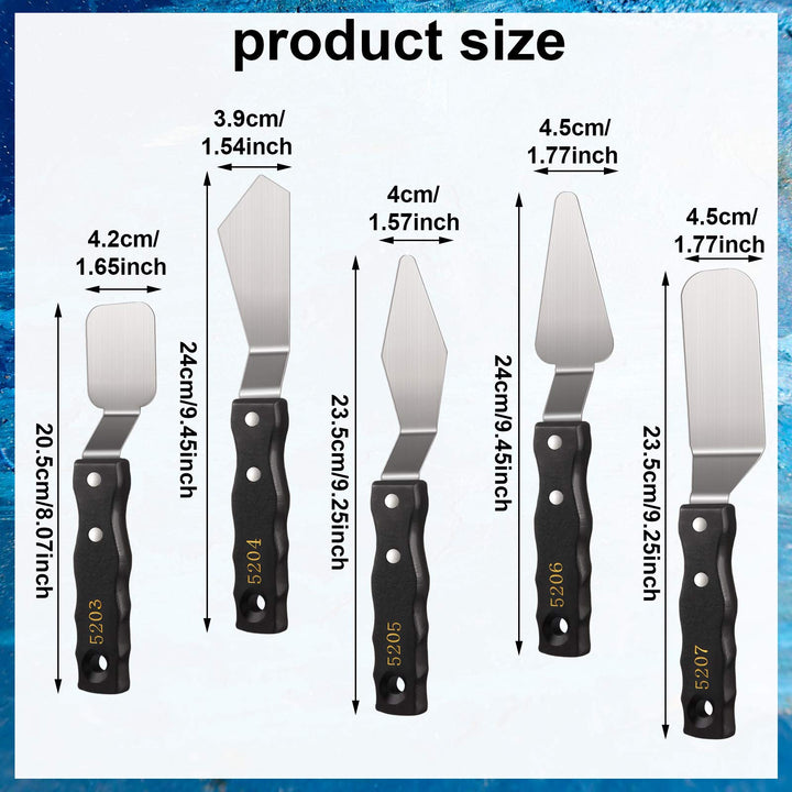 5 Pieces Large Painting Knife Set Pallet Knife Set Painting Mixing Scraper Stainless Steel Spatula Palette Knife Oil Painting Accessories Tools for Color Mixing Acrylic Mixing Supplies