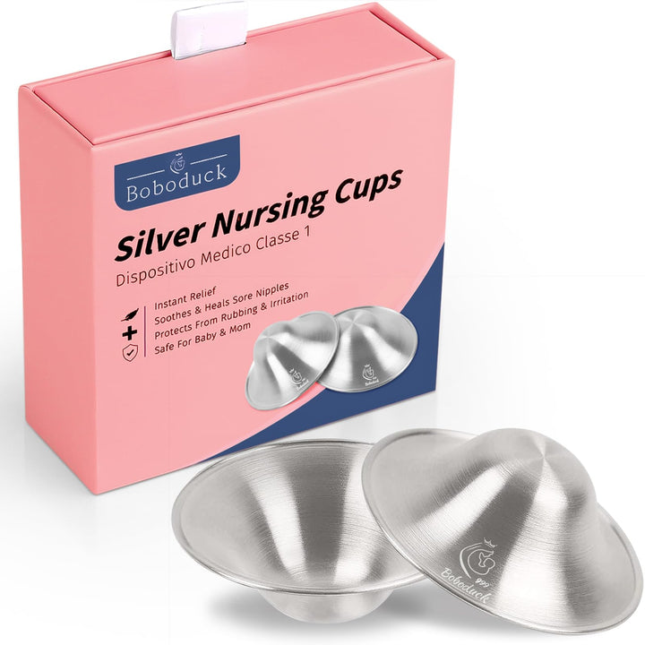 The Original Silver Nursing Cups - Nipple Shields for Nursing Newborn, Newborn Breastfeeding Must Haves for Soothe and Protect Your Nursing Nipples - Trilaminate 999 Silver (Regular Size)
