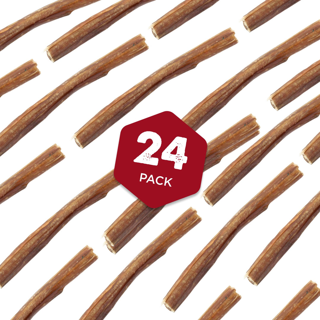 6 Inch Thin Bully Sticks - 24 Count (Pack of 1) - All-Natural, Easily Digestible, 100% Grass-Fed, Grain and Rawhide Free