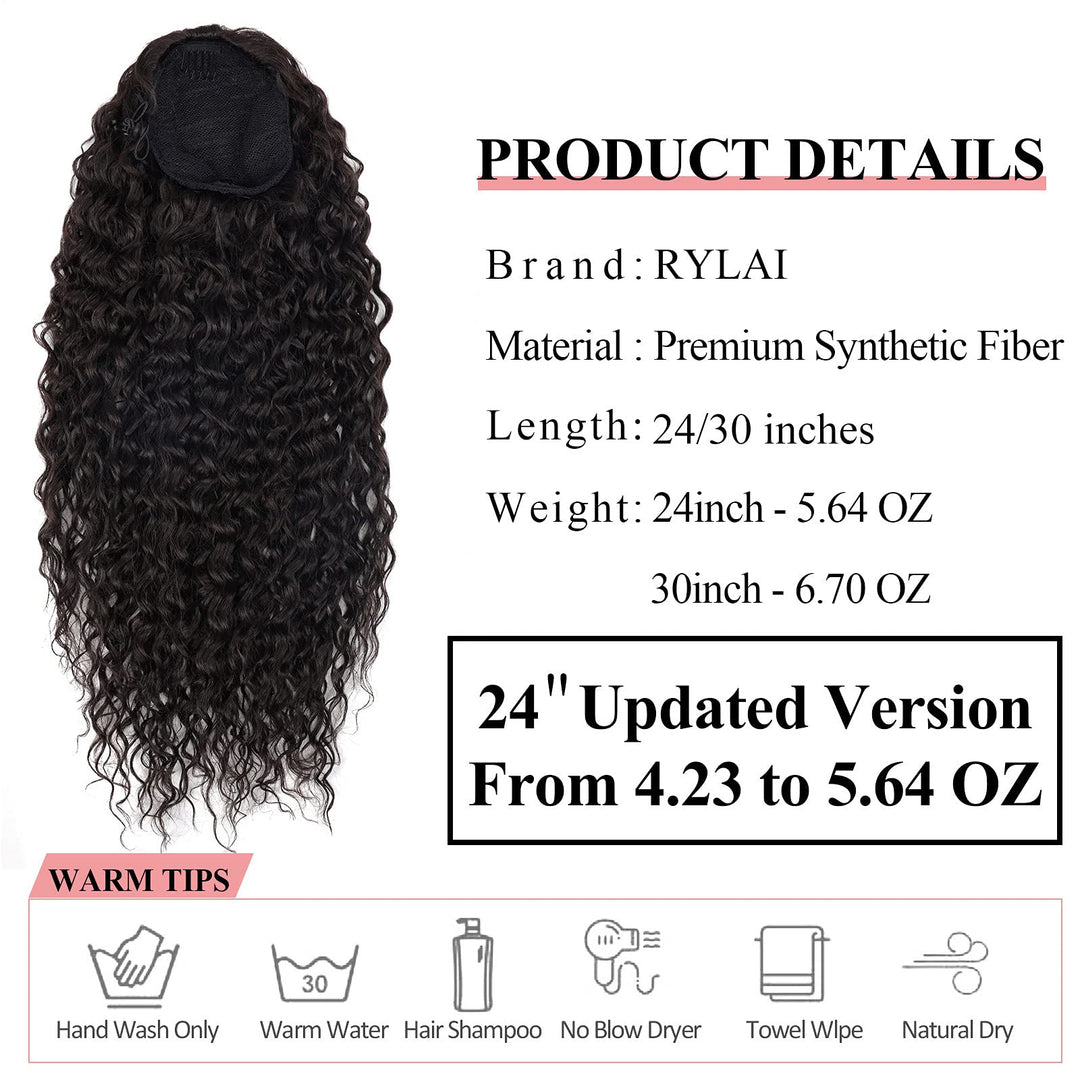 Brown Ponytail Extensions-Curly Drawstring Ponytail-Extension real human hair Feeling Long 24Inch Wave Clip in Hair Extensions Ponytail Synthetic Hairpiece for Black Women (#4,5.64 OZ)…