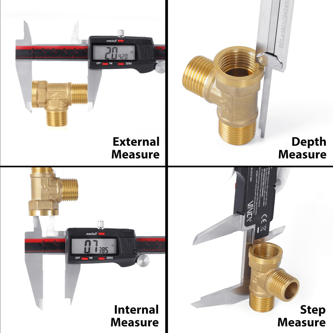Digital Caliper, DCLA-0605 0-6 Inch/150mm, Inch/Millimeter/Fraction Conversion, Stainless Steel, Large LCD Screen