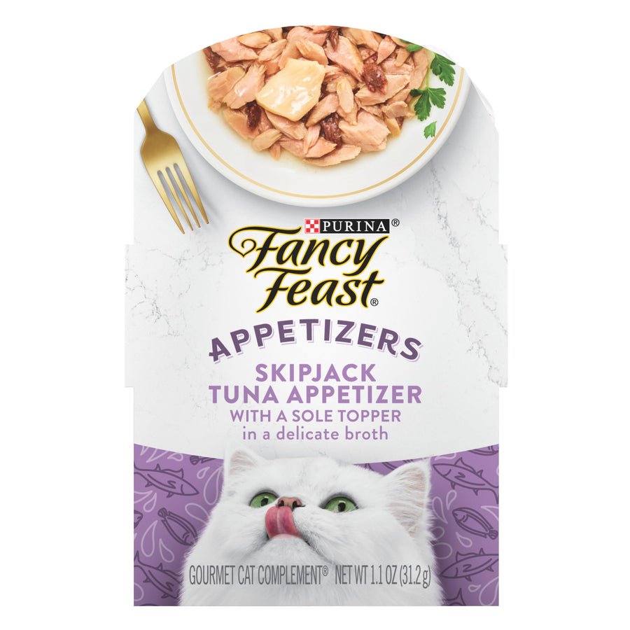 Purina Appetizers Lickable Grain Free Wet Cat Food Topper Skipjack Tuna Appetizer with Sole - (Pack of 10) 1.1 oz. Trays