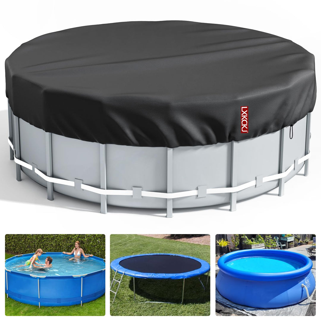 12 Ft Round Pool Cover, Solar Covers for Above Ground Pools, Summer Pool Cover Protector with Pool Cover Accessories, PE Tarp Ideal for Waterproof and Dustproof (Black)