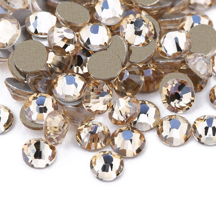 1440 Pieces SS6 Flatback Rhinestones, 2MM Flatback Crystal Rhinestones for Craft Nails Dance Costumes, Flat Back Nail Crystals, Non Hotfix Rhinestones (SS6 / 2MM, Champagne/Golden Shadow)
