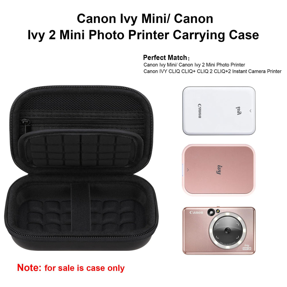 Carrying Case for Canon Ivy Mini/Canon Ivy 2 Mini Photo Printer, Canon Ivy CLIQ CLIQ+ CLIQ 2 CLIQ+2 Portable Bluetooth Instant Camera Printer, Mesh Bag fits Photo Paper Cable, Black+Black