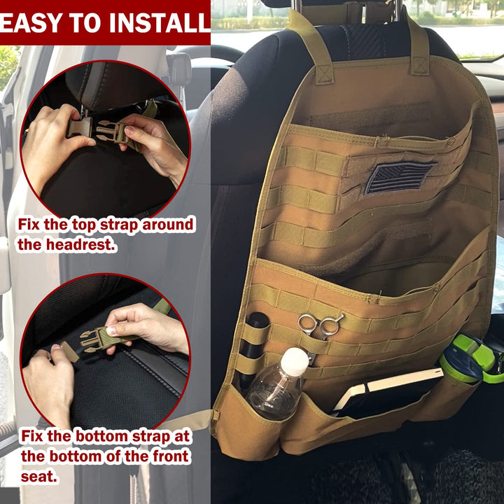 Car Seat Back Organizer, Universal Tactical Molle Vehicle Panel Cover Protector with Multiple Pockets for Truck SUV MPV Saloon Van(Single-Black)