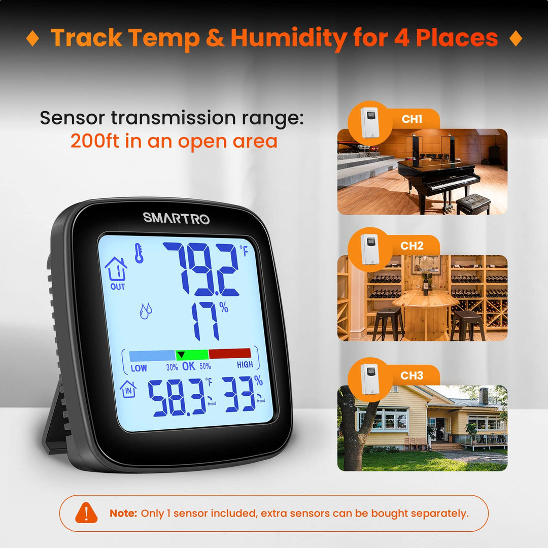 SC92 Professional Indoor Outdoor Thermometer Wireless Digital Hygrometer Room Humidity Gauge Temperature and Humidity Meter & Pro Accuracy Calibration