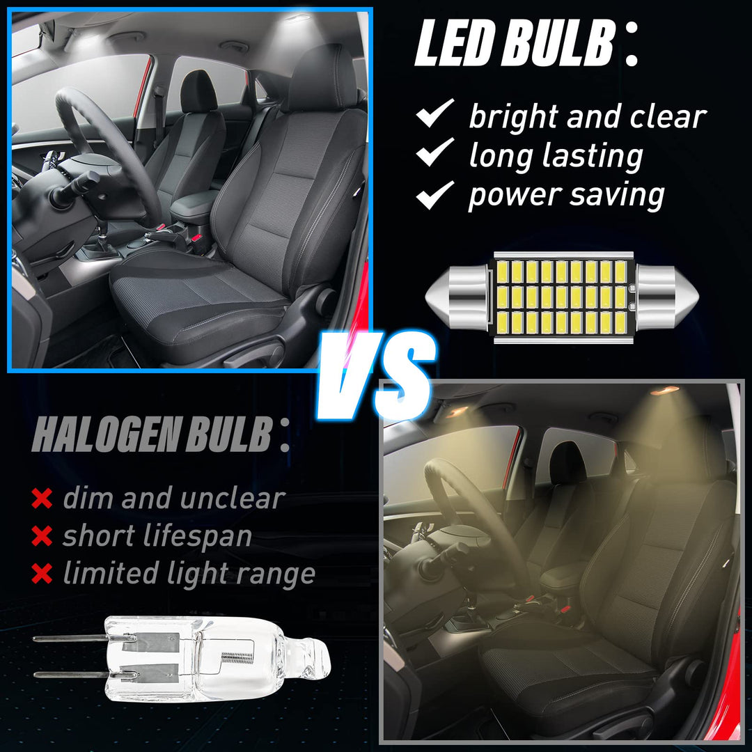 42 Pieces Interior Car Lights LED Dome Light 28 mm 31 mm 36 mm 41 mm BA9S T5 T10 LED Bulb Kit LED Dome Light for Car Interiors Map Dome Trunk Cargo Door Courtesy License Plate Light (White)