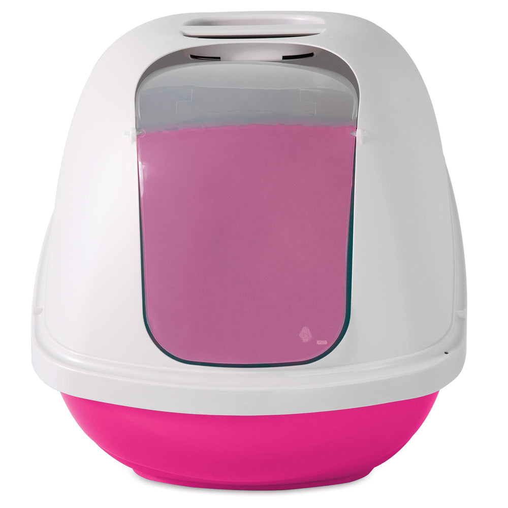 Basic Hooded Cat Litter Pan, Large, Pink and White, Made in USA
