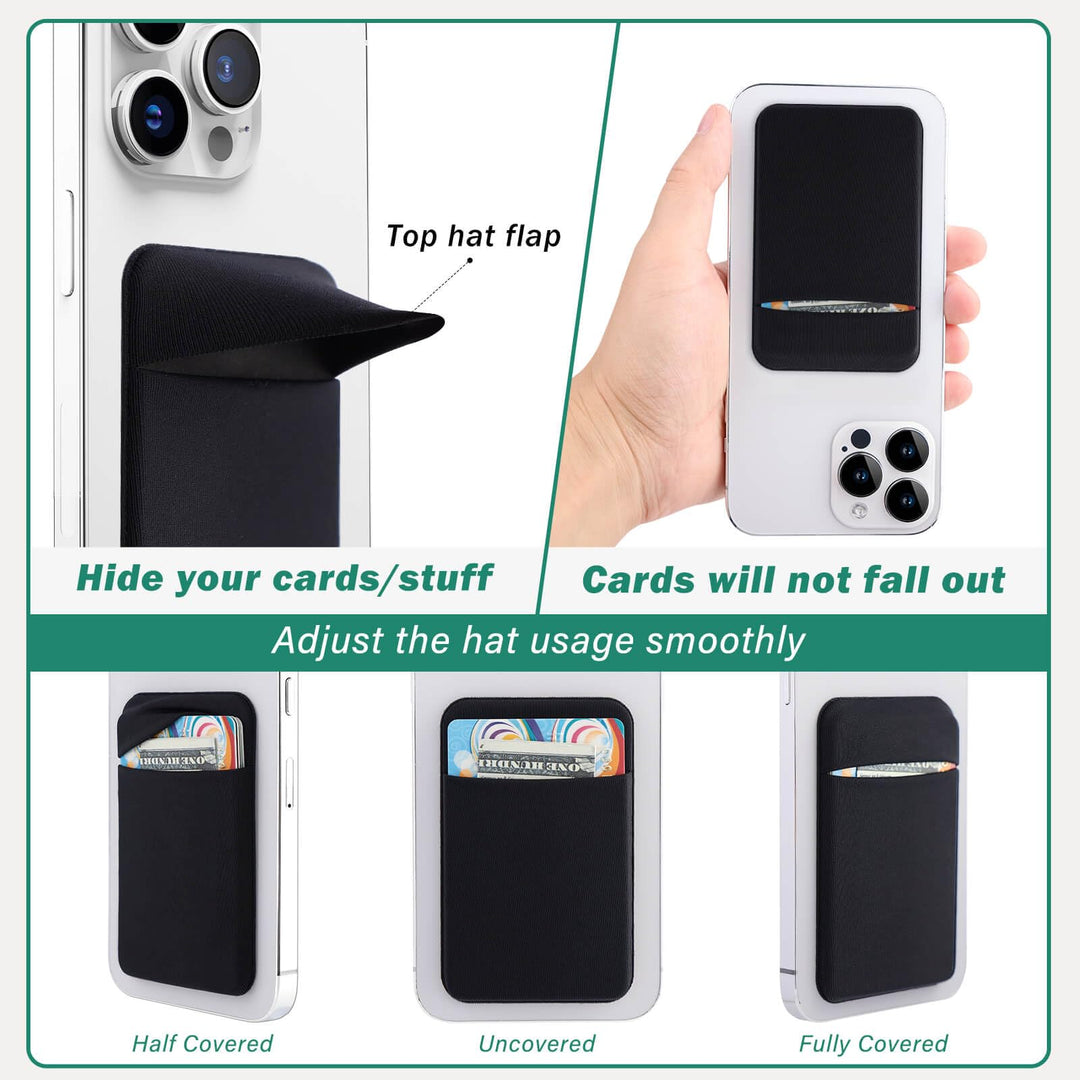 3Pack Cell Phone Card Holder Pocket for Back of Phone,Stretchy Stick on Wallet Credit Card ID Case Pouch Sleeve Self Adhesive Sticker with Flap for iPhone Samsung Galaxy-2Black+1Navy Blue
