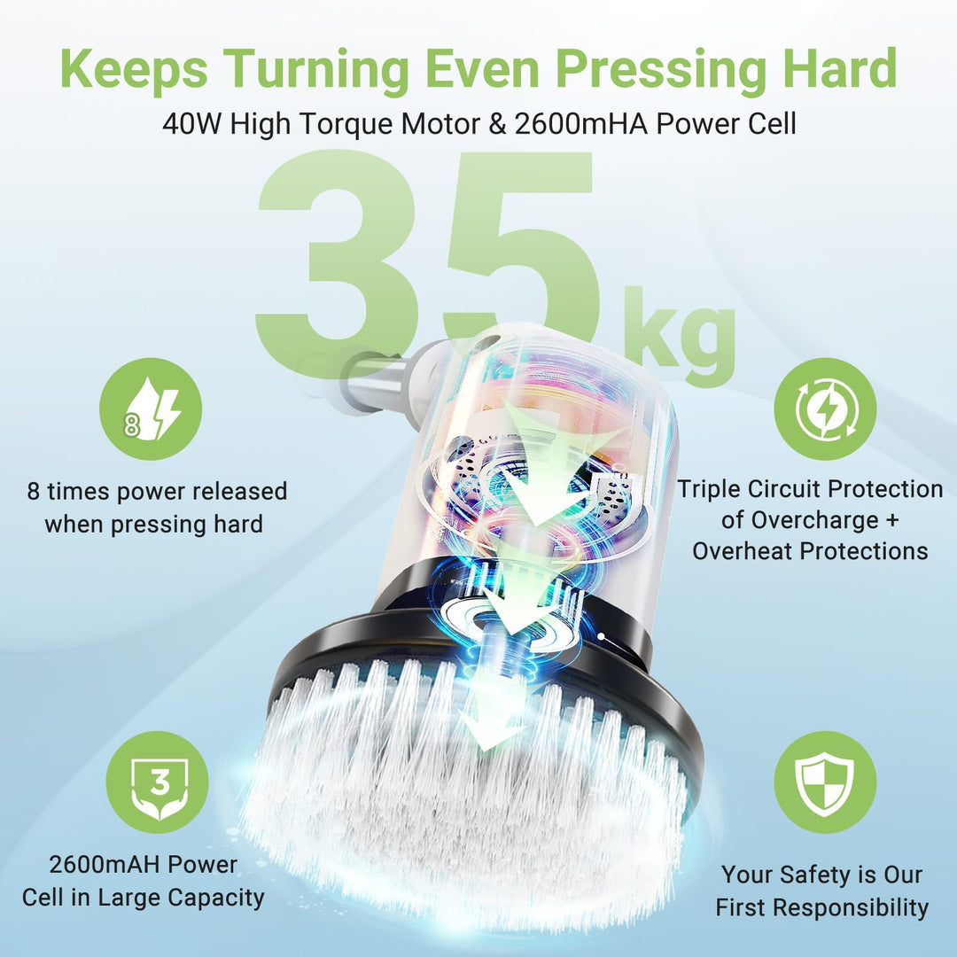 Electric Spin Scrubber, Cordless Bathroom Tub Scrubber with Long Handle & 7 Replaceable Cleaning Heads, Extension as Short Handle, Portable Power Shower Brush Household Tools for Tile Floor