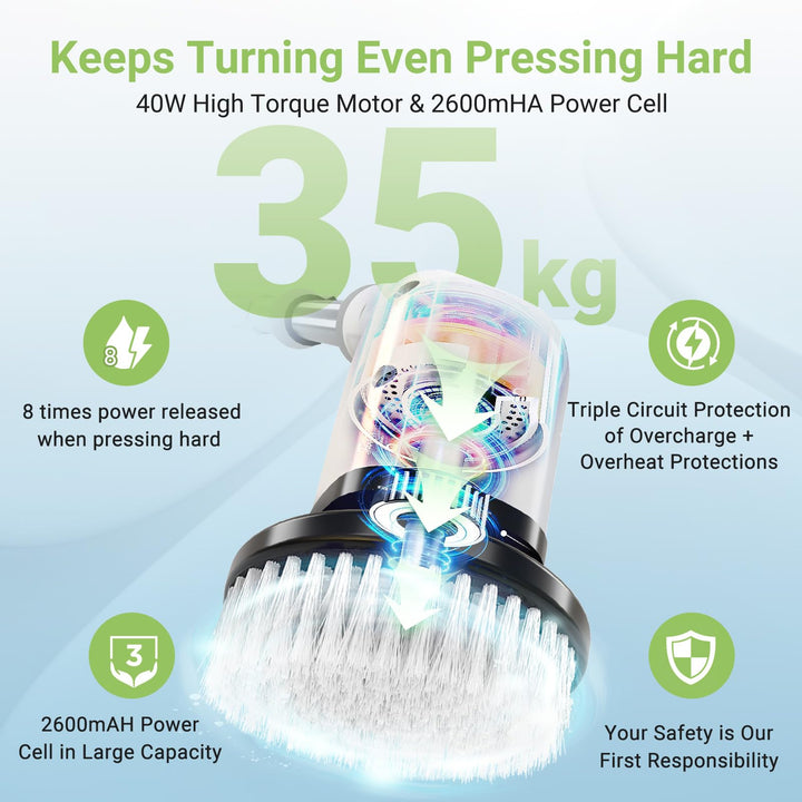 Electric Spin Scrubber, Cordless Bathroom Tub Scrubber with Long Handle & 7 Replaceable Cleaning Heads, Extension as Short Handle, Portable Power Shower Brush Household Tools for Tile Floor