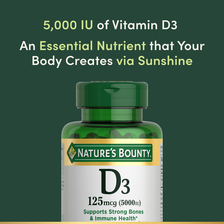 Nature's Bounty Vitamin D3 5000 IU Softgels, Rapid Release, Immune Support, Vitamin D Supplements, 240 Ct