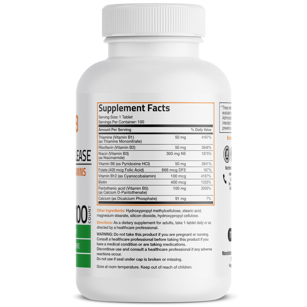 Super B Vitamin B Complex Sustained Slow Release (Vitamin B1, B2, B3, B6, B9 - Folic Acid, B12) Contains All B Vitamins 100 Tablets