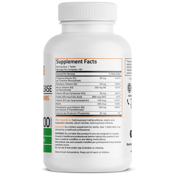Super B Vitamin B Complex Sustained Slow Release (Vitamin B1, B2, B3, B6, B9 - Folic Acid, B12) Contains All B Vitamins 100 Tablets