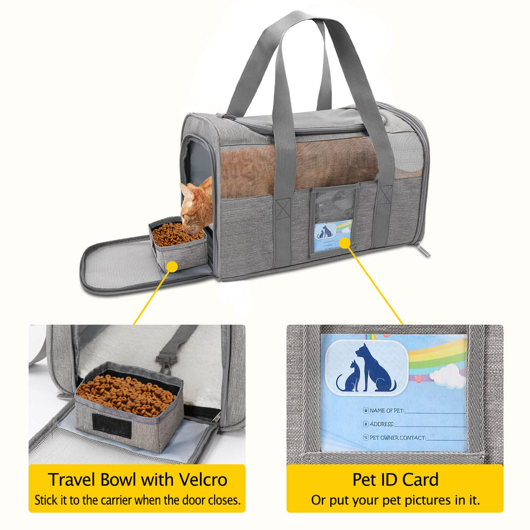 Cat Carrier,Dog Carriers for Small Dogs Medium Cats Pet Carrier up to 15 Lbs, TSA Airline Approved Cat Carrier Soft, Cat Dog Crate Travel Bag,Grey