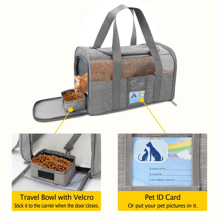 Cat Carrier,Dog Carriers for Small Dogs Medium Cats Pet Carrier up to 15 Lbs, TSA Airline Approved Cat Carrier Soft, Cat Dog Crate Travel Bag,Grey