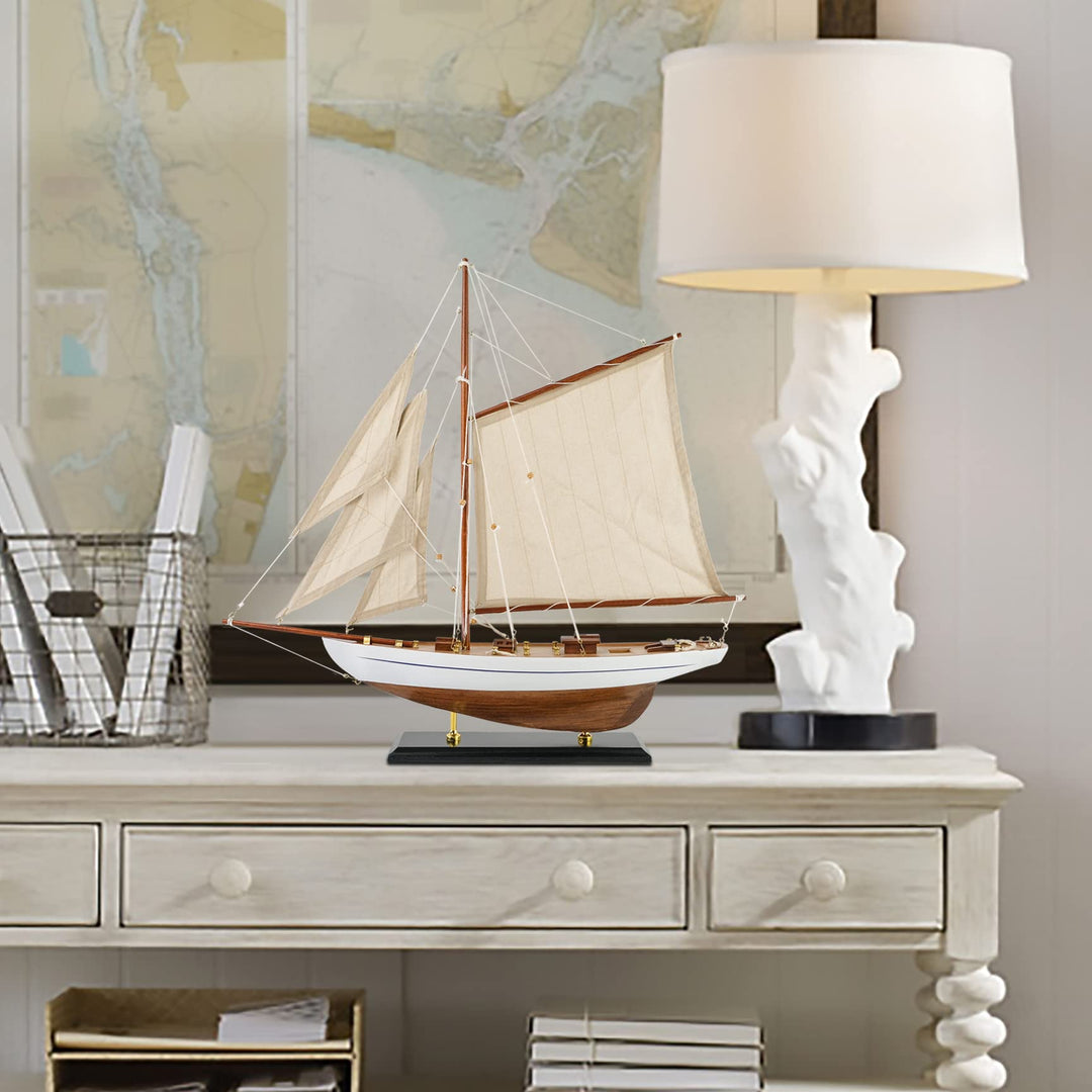 SAILINGSTORY Wooden Sailboat Decor Sailboat Model Boat Decor Ship Model Yacht Ivory Antique Finish