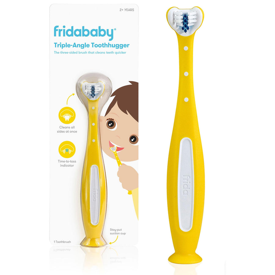 Triple-Angle Toothhugger Training Toddler Toothbrush | Toddler Toothbrush 2 Years and Up, Cleans All Sides at Once | Yellow