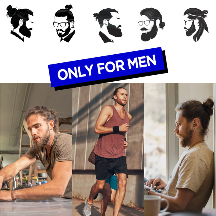 Knotted Mens Hair Ties For Men 5 pcs (Wide, Black) - No damage Crease Breakage Men with Long Hair | For Buns Curly Thick Elastic Hair Ties For Guys | Perfect hairtie For Men