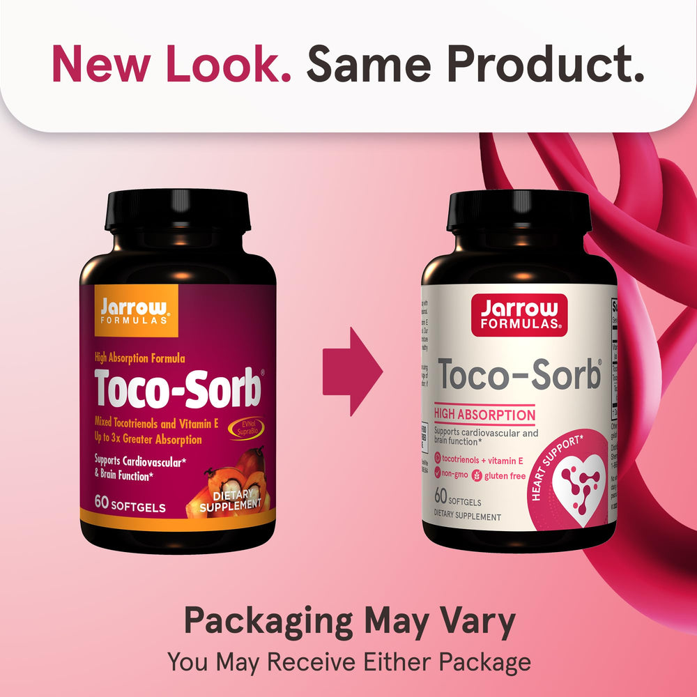 ® Toco-Sorb Cardiovascular Health and Brain Function Support, High Absorption Formula, Tocotrienol-Tocopherol Complex and Vitamin E, 60 Softgels, 30 Day Supply