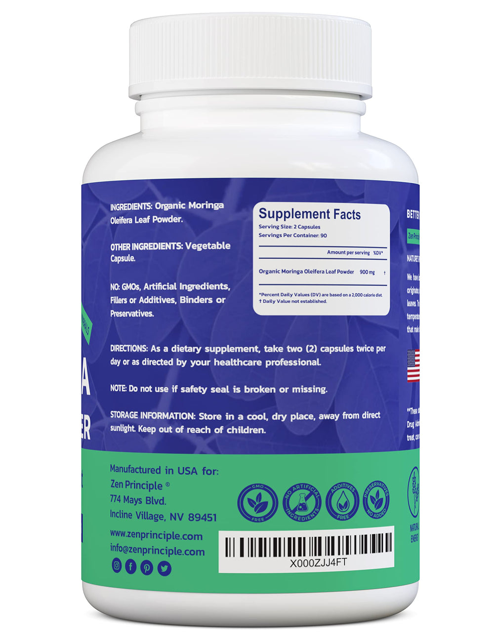 Organic Moringa Oleifera. Ultra-Premium. Provides an All Natural Energy Boost and Multi-Vitamin. A Raw Superfood, Vegan, No GMO and Gluten Free. 180 Capsules.