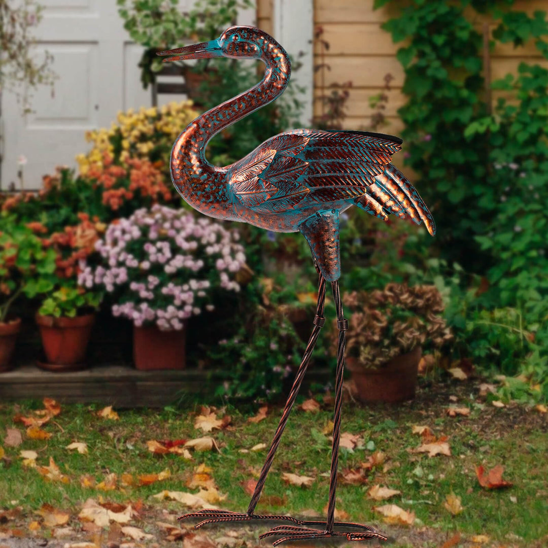 Garden Crane Statues for Outdoor, Standing Patina Heron Decoy Garden Sculptures, Metal Bird Art Lawn Ornaments for Patio Lawn Pond Backyard Decorations