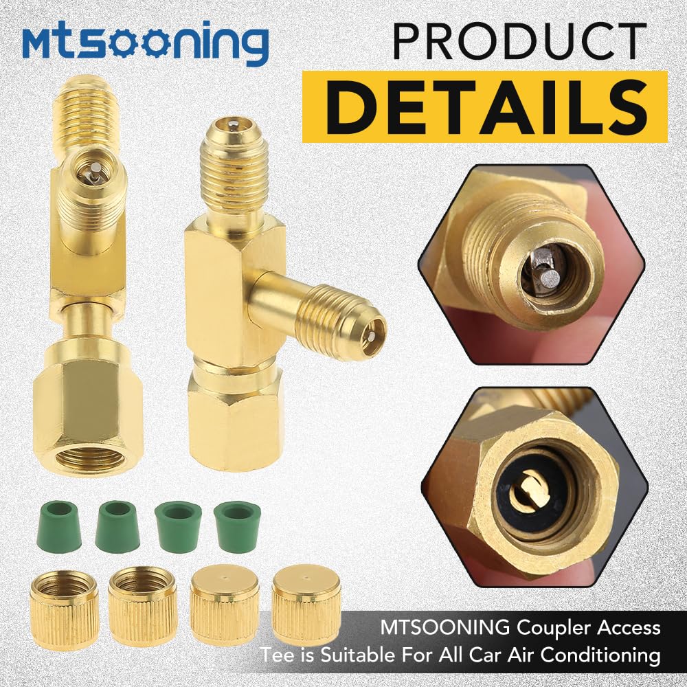 2PCS Quick Coupler Access Tee, 1/4'' Valves Core Tee Adapter with Swivel Connector, Fits for Gauge Deep Vacuum Pump Manifold