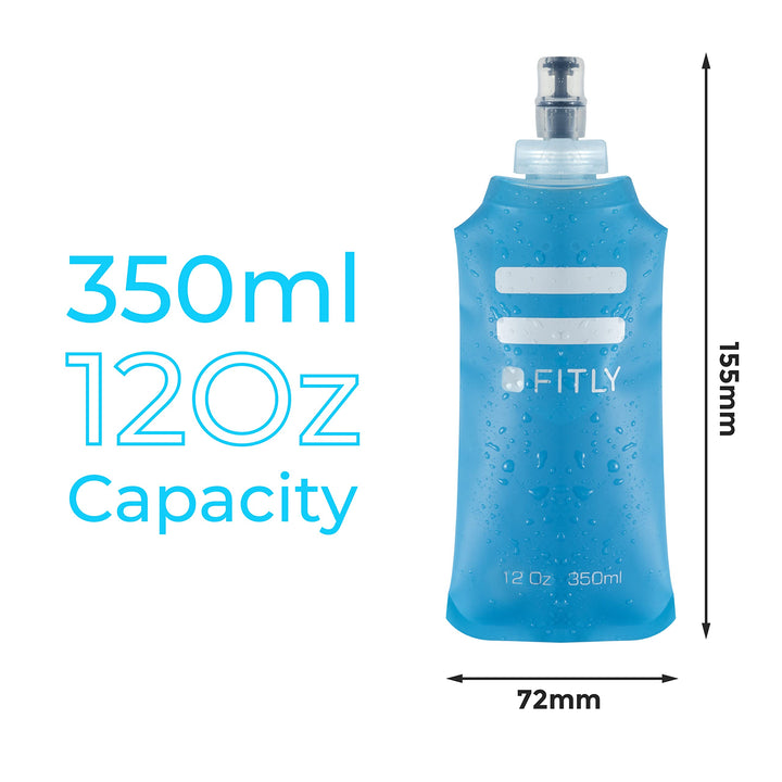 Soft Flask - 12 oz (350 ml)- Shrink As You Drink Pocket Soft Water Bottle for Hydration Pack/Running Vest- Folding Water Bottle for Running, Hiking, Cycling - Ski Water Bottles (FLASK350)